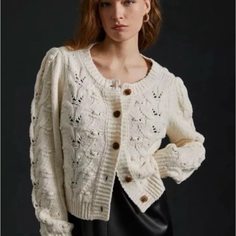 Cream cable knit anthropologie bobbi cardigan sweater